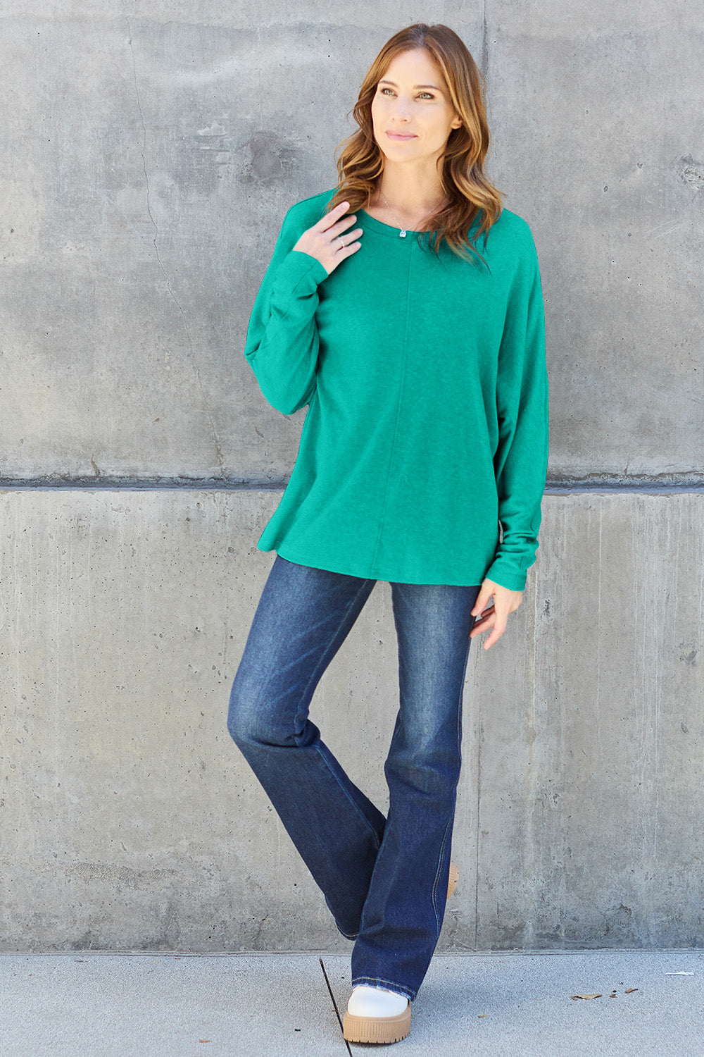 Double Take Full Size Round Neck Long Sleeve T-Shirt (Online Only)