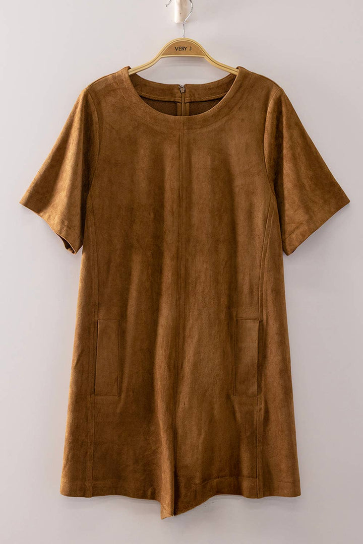 Suede Short Sleeve Romper