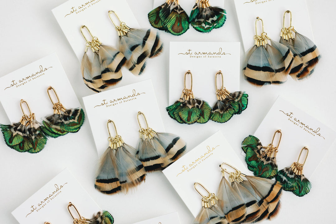 Brown Striped Feather Earrings