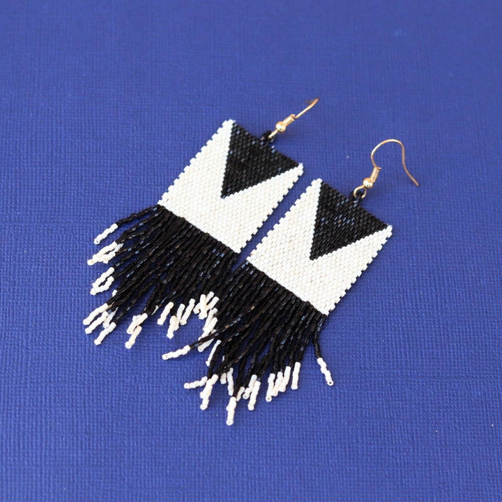 Cream + Black Diamond Fringe Earrings