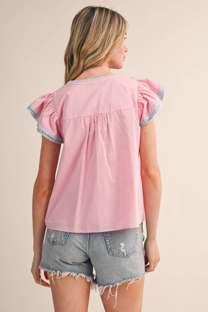 TRIANGLE STITCH RUFFLED TOP