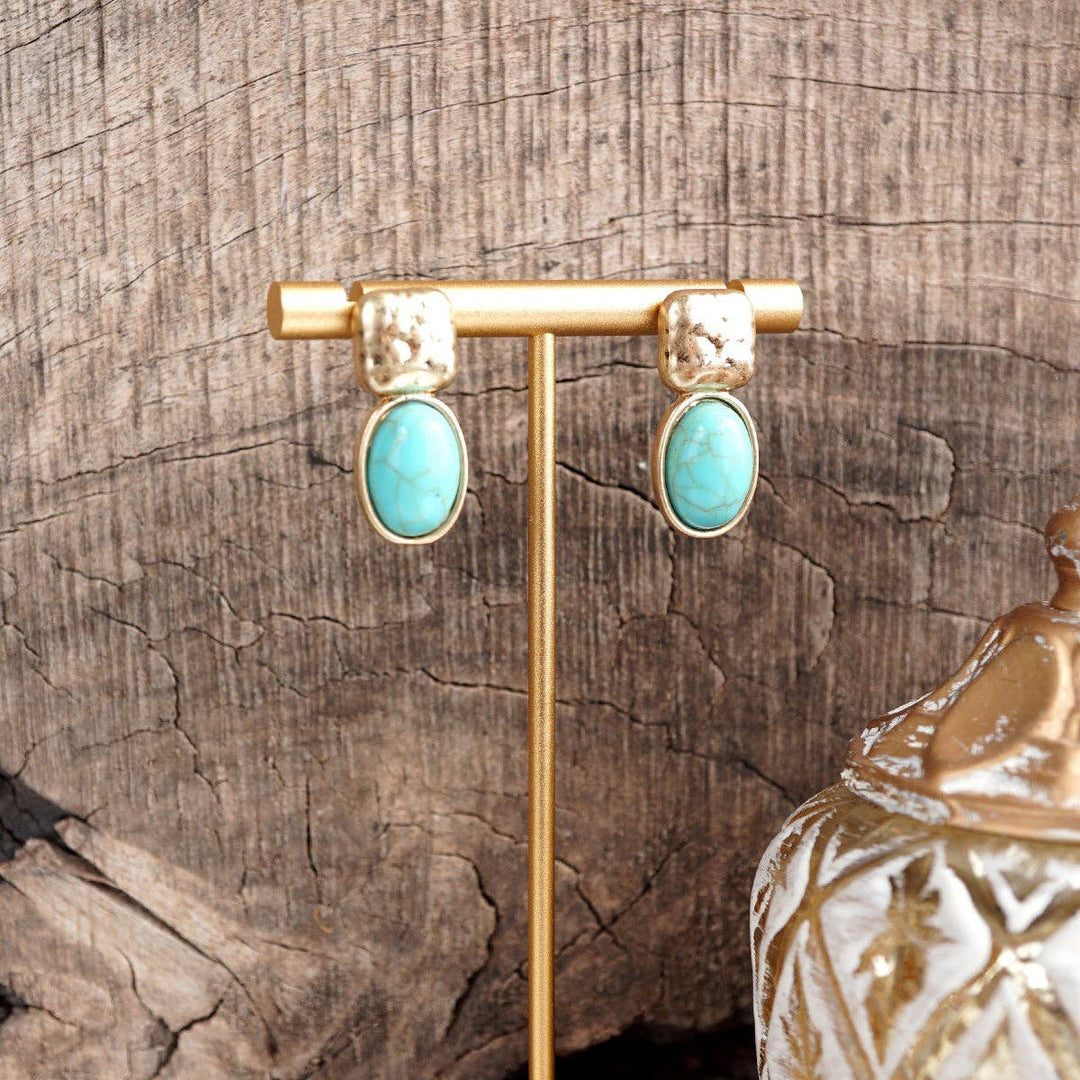 Hammered Cabochon Stud Drop Earrings