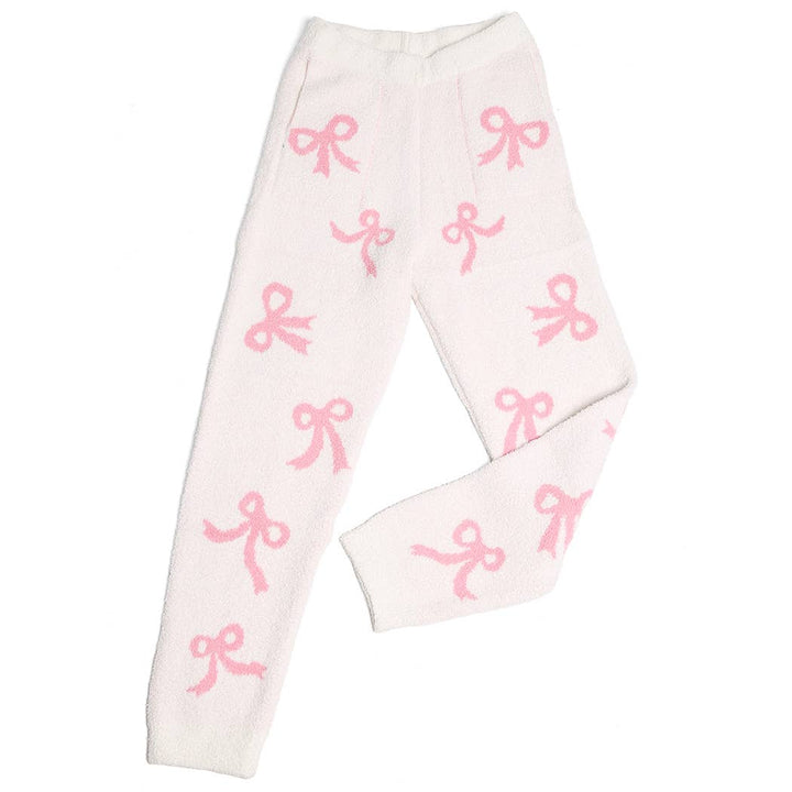 Ribbon Patterned Fuzzy Joggers