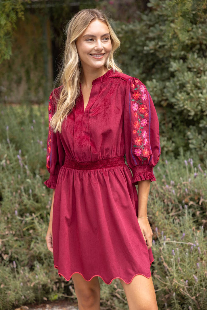 Smock Waist Floral Embroidered Dress