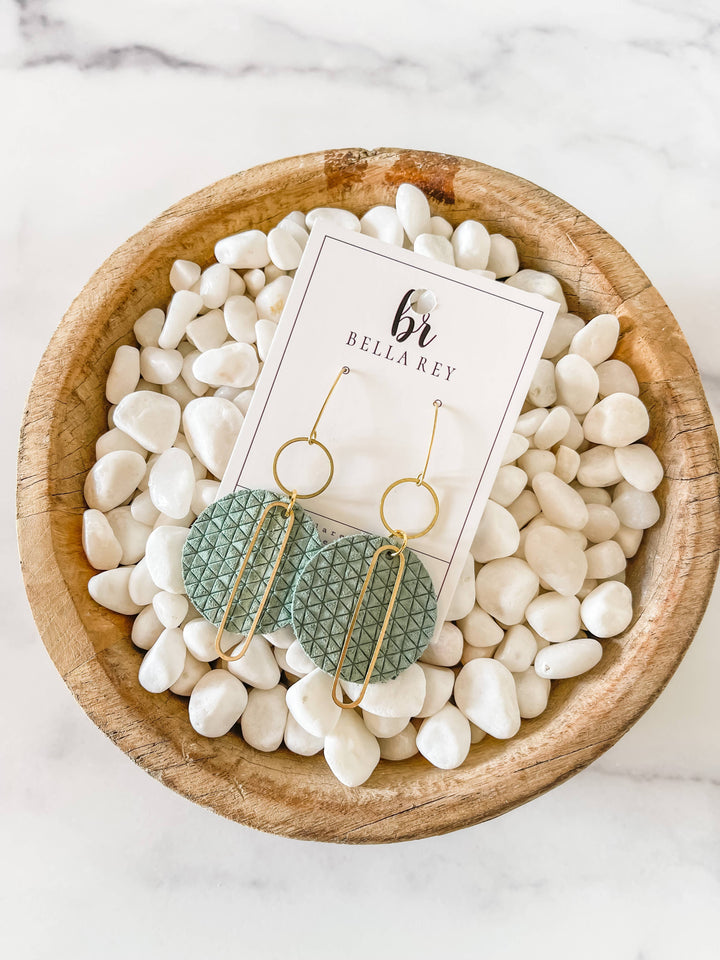 Harper Green Leather Circle Earrings