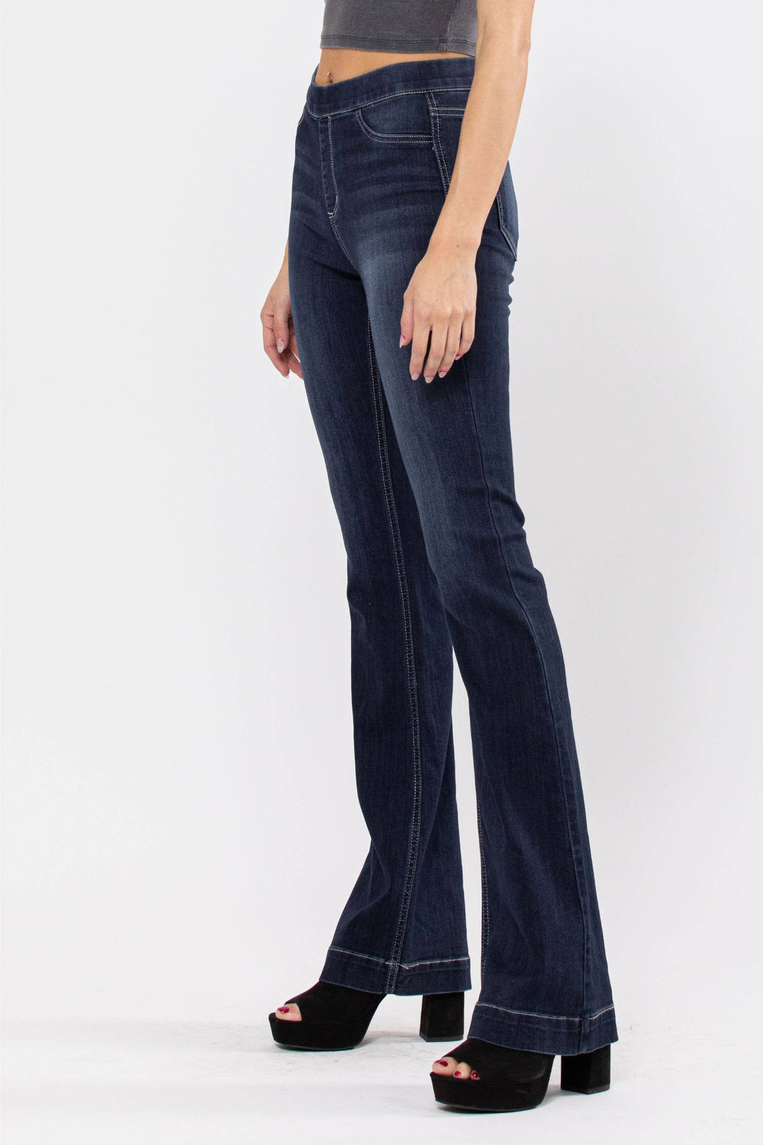 High Rise Dark Pull On Flare Jegging