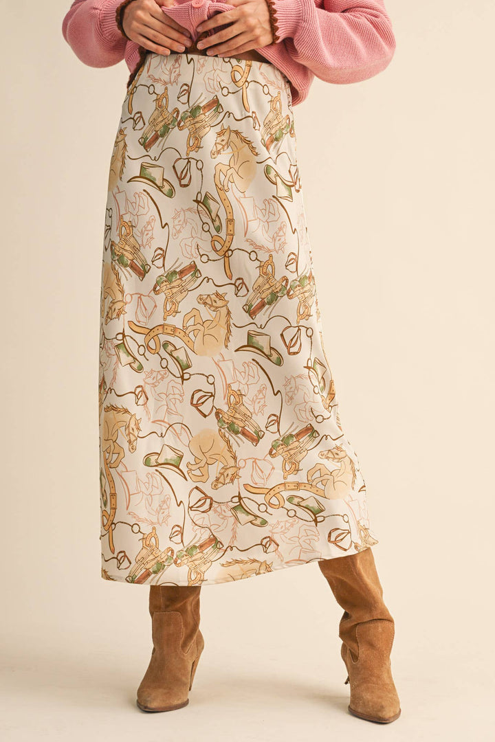 Western Print Slip Skirt