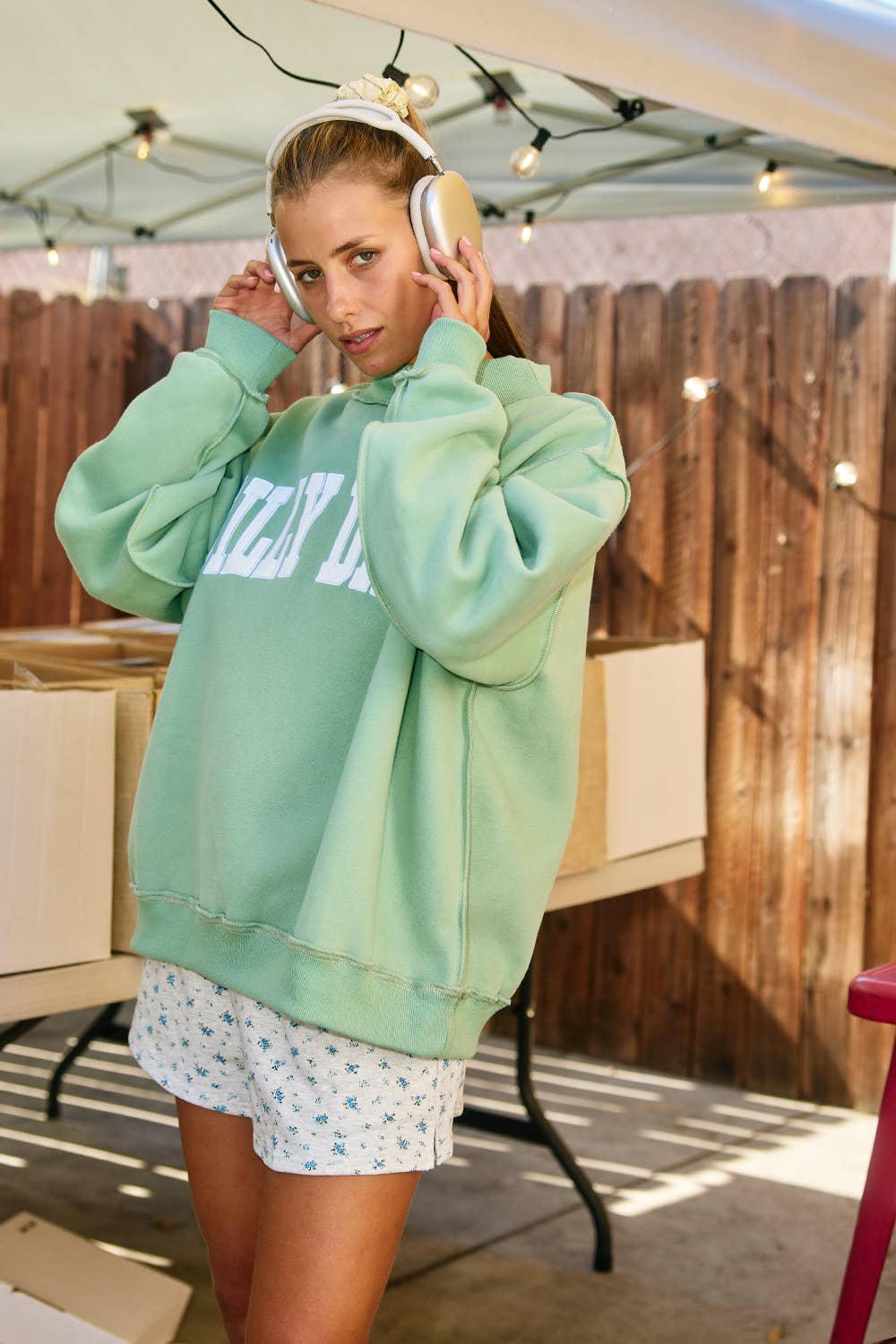Green 'DILLY DALLY' Mock Neck Sweatshirt