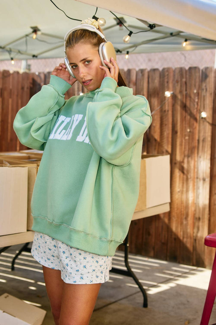 Green 'DILLY DALLY' Mock Neck Sweatshirt