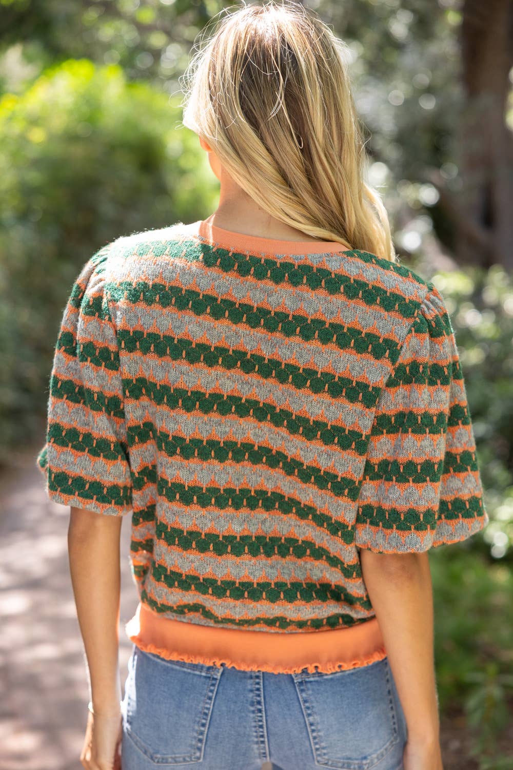 Bubble Sleeve Stripe Knitted Top