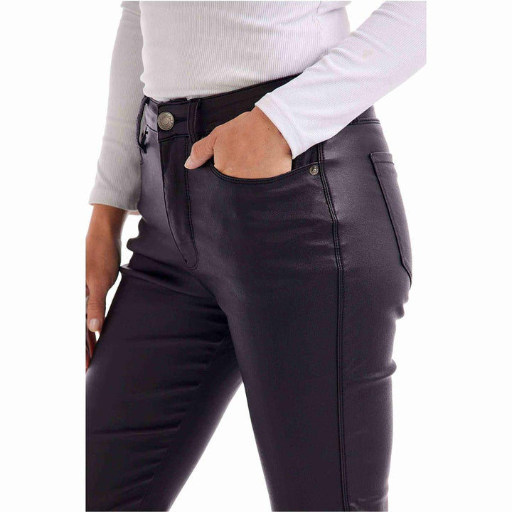 Coated Black Denim Slim Pants