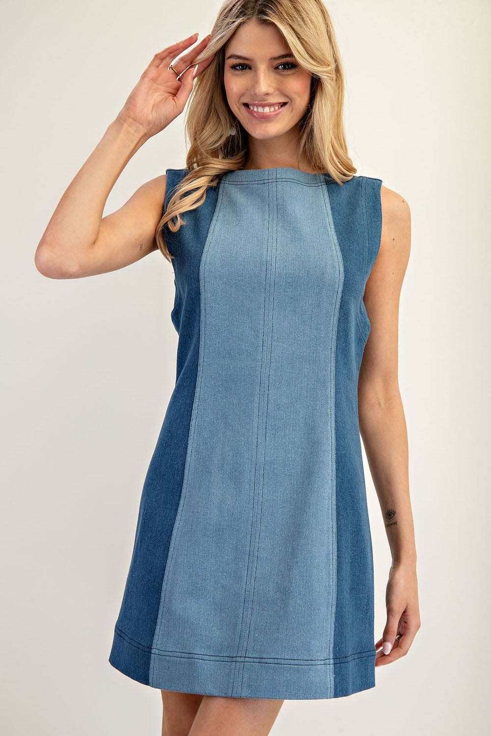 Denim Colorblock Mini Dress
