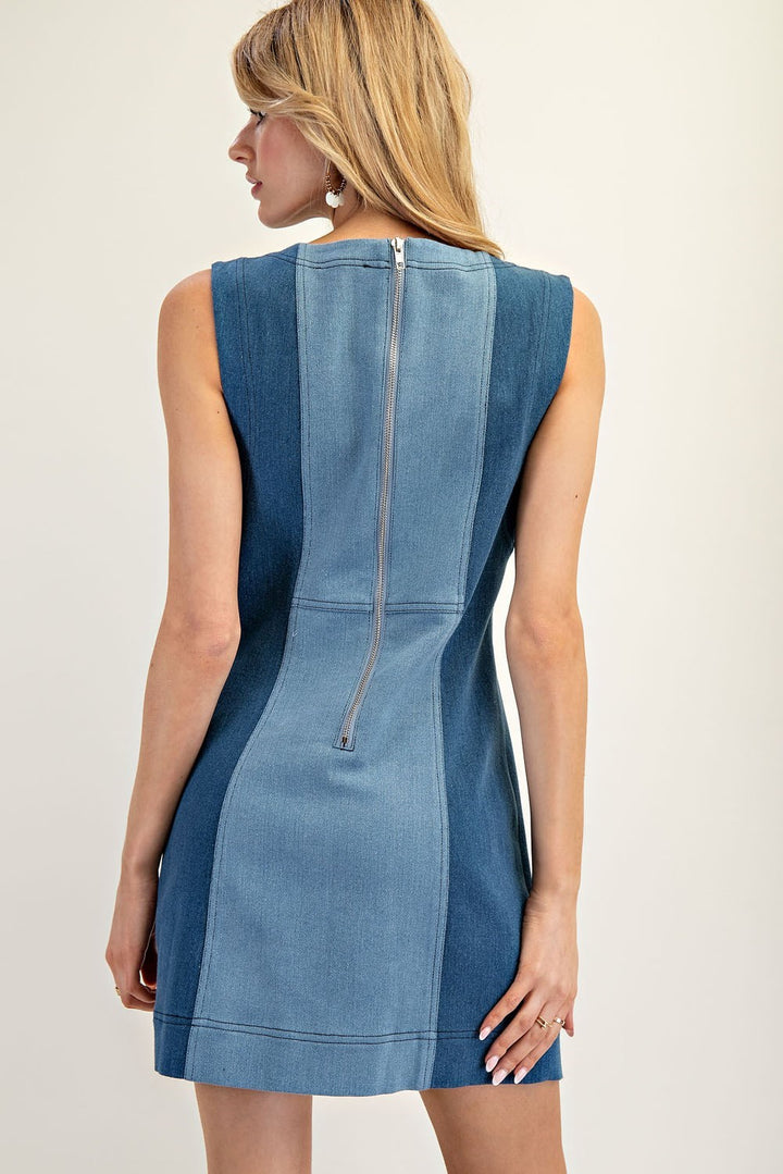 Denim Colorblock Mini Dress
