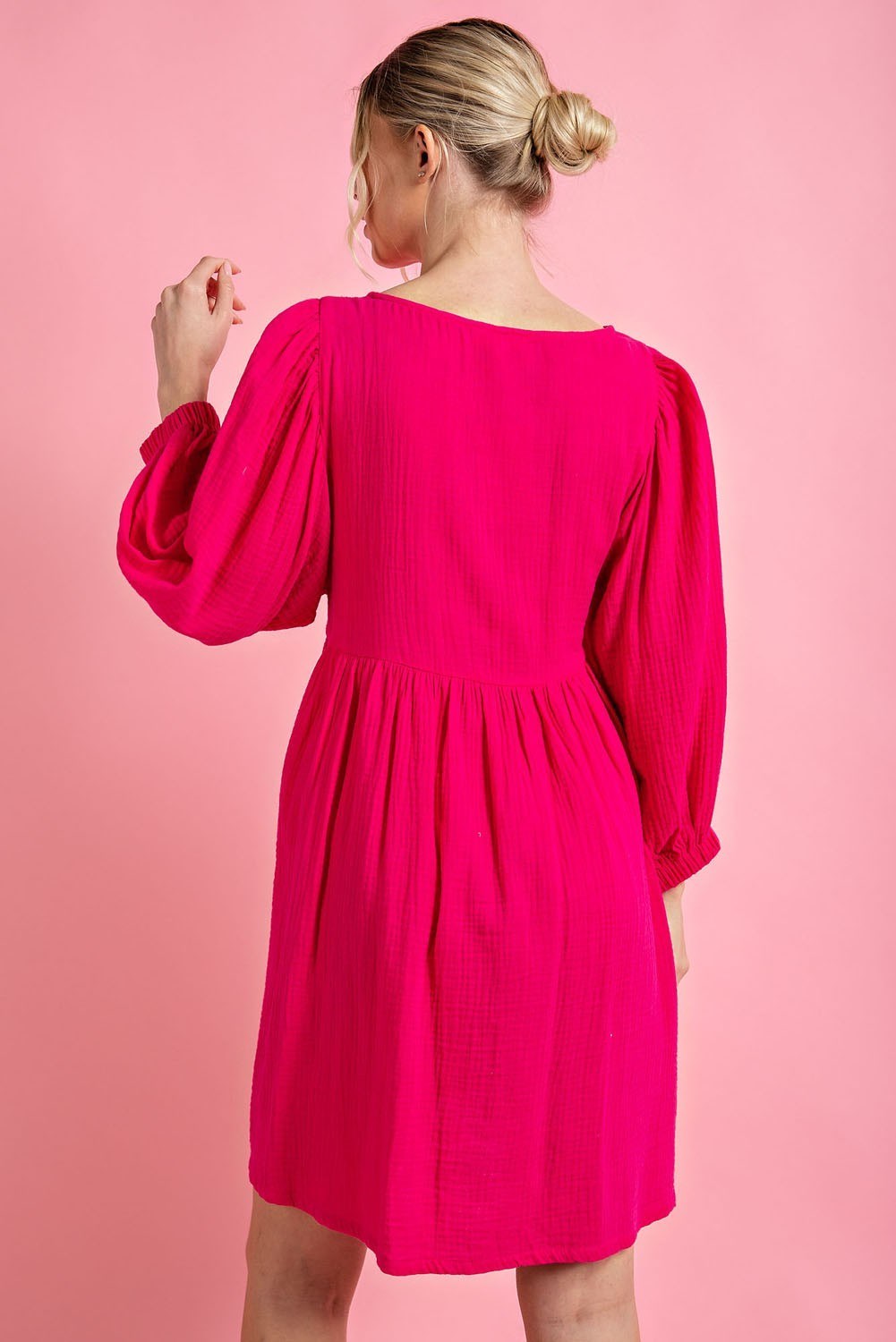 Hot Pink Cotton Gauze Dress - Small Hot Pink Cotton Gauze Dress - Small
