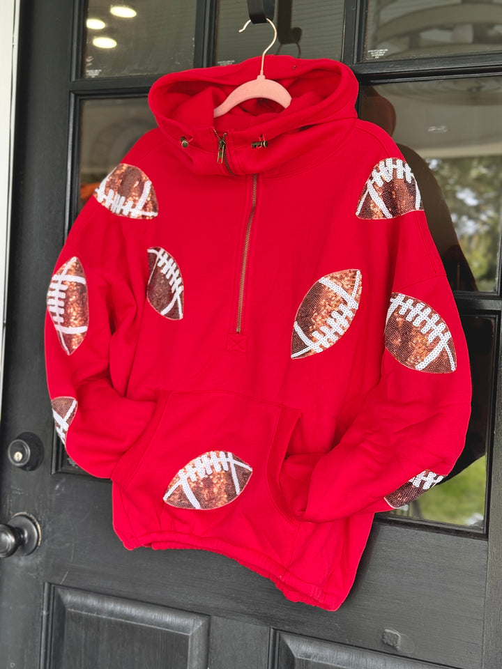 Football Sequin Patches Half Zip