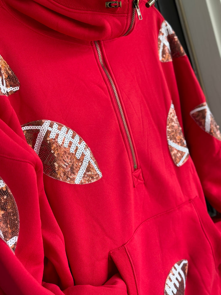 Football Sequin Patches Half Zip