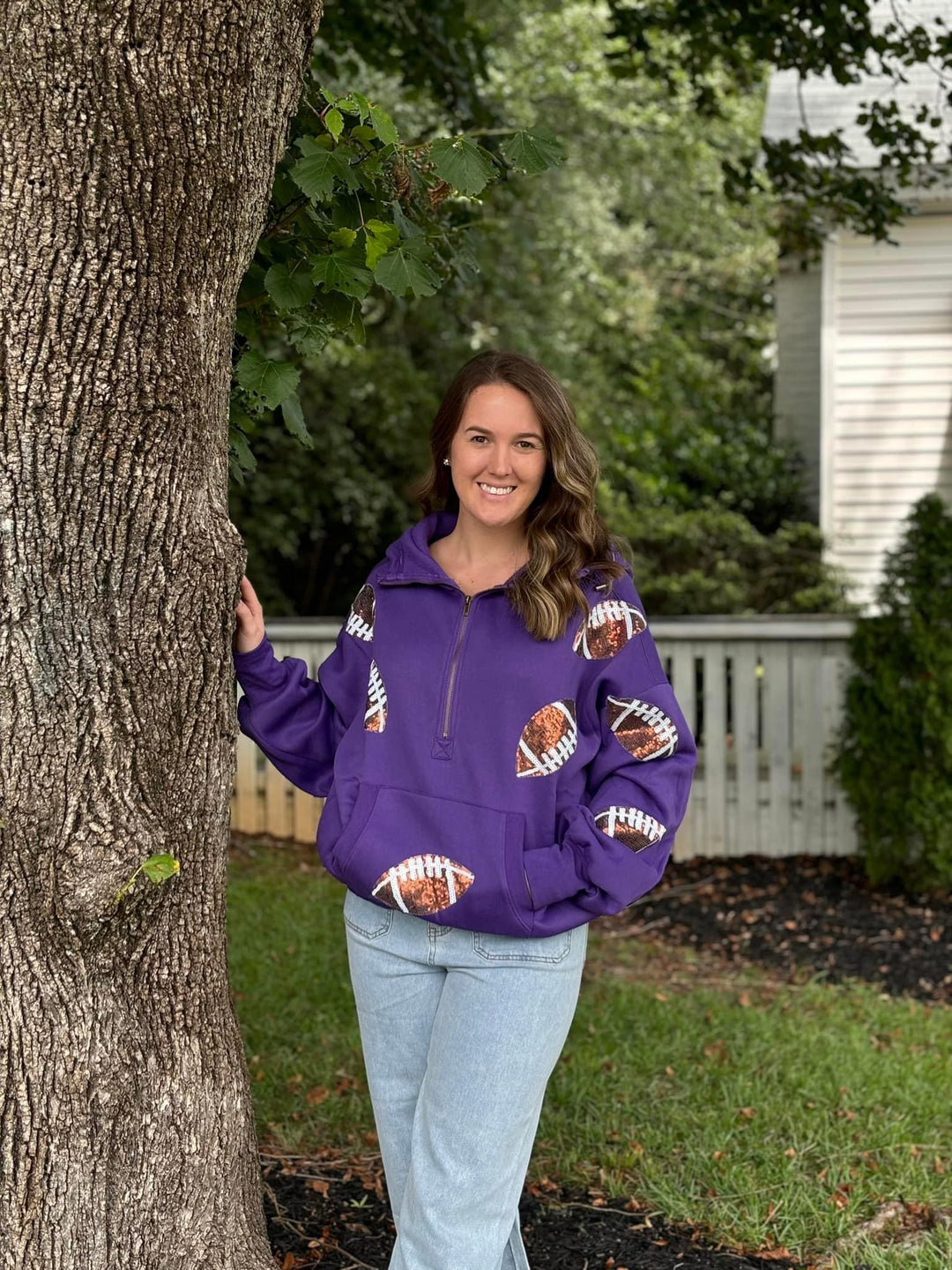 Football Sequin Patches Half Zip