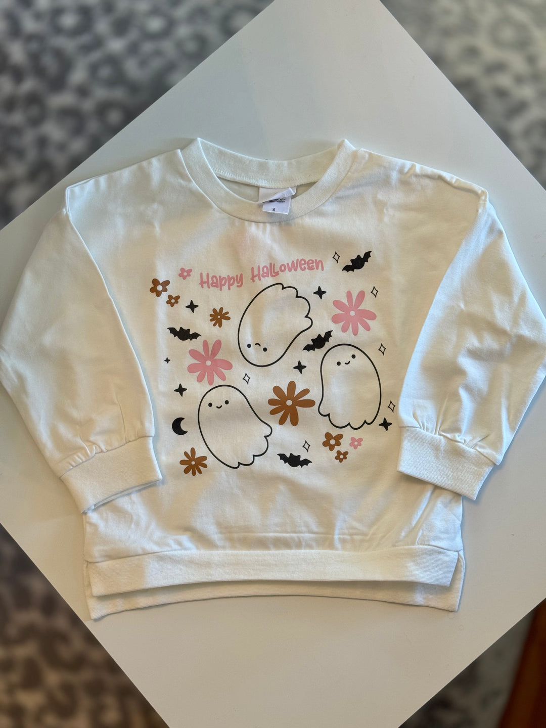 White Happy Halloween Ghost Sweatshirt