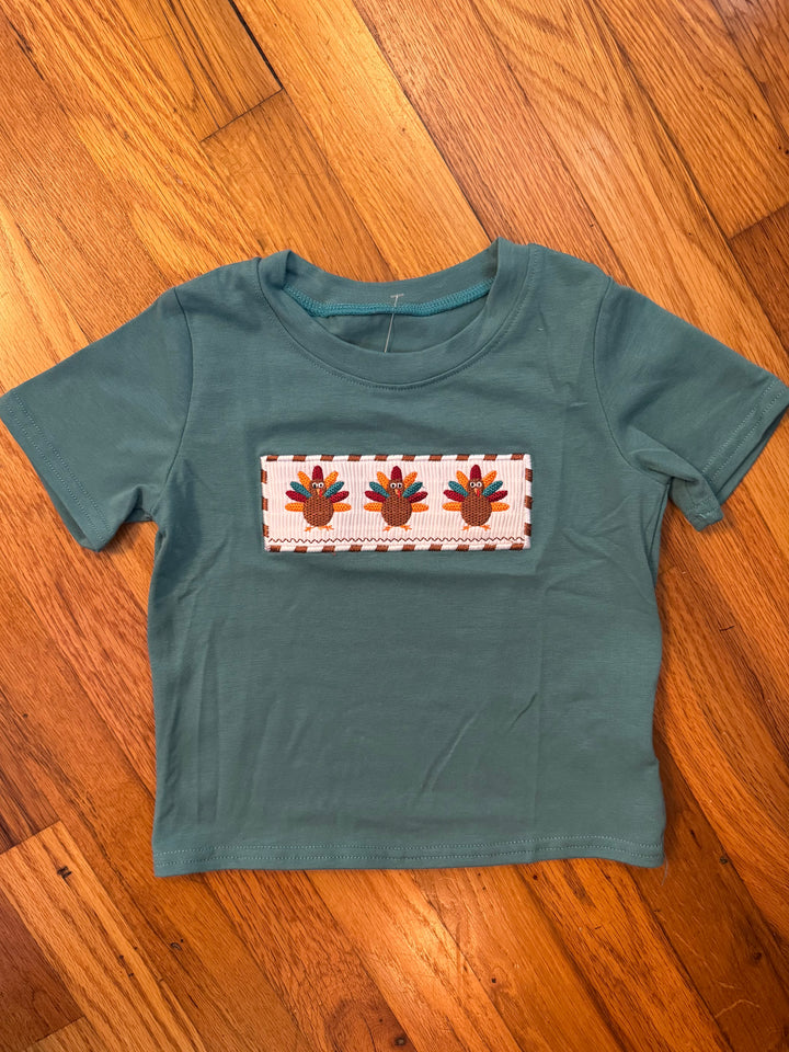 Short Sleeve Turkey Embroidered Top