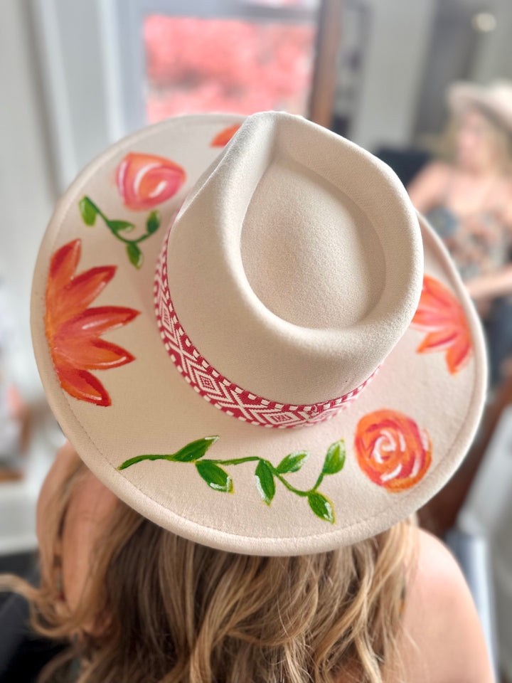 Beige Hand Painted Hat