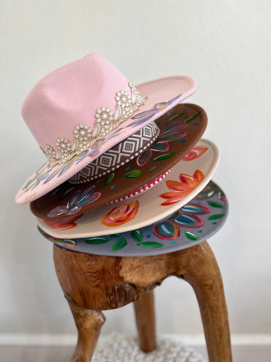 Beige Hand Painted Hat