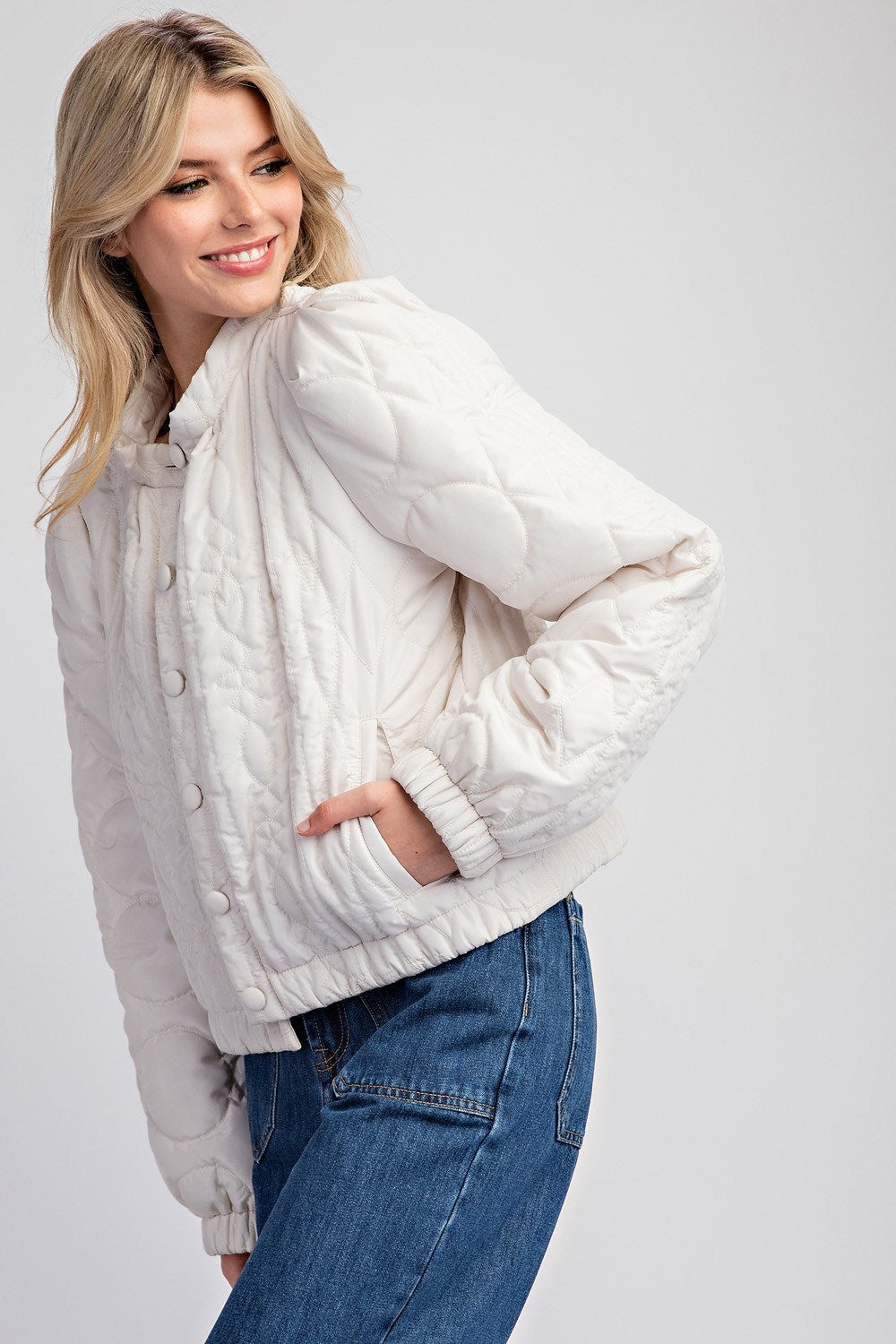 Oatmeal Quilted Cropped Jacket