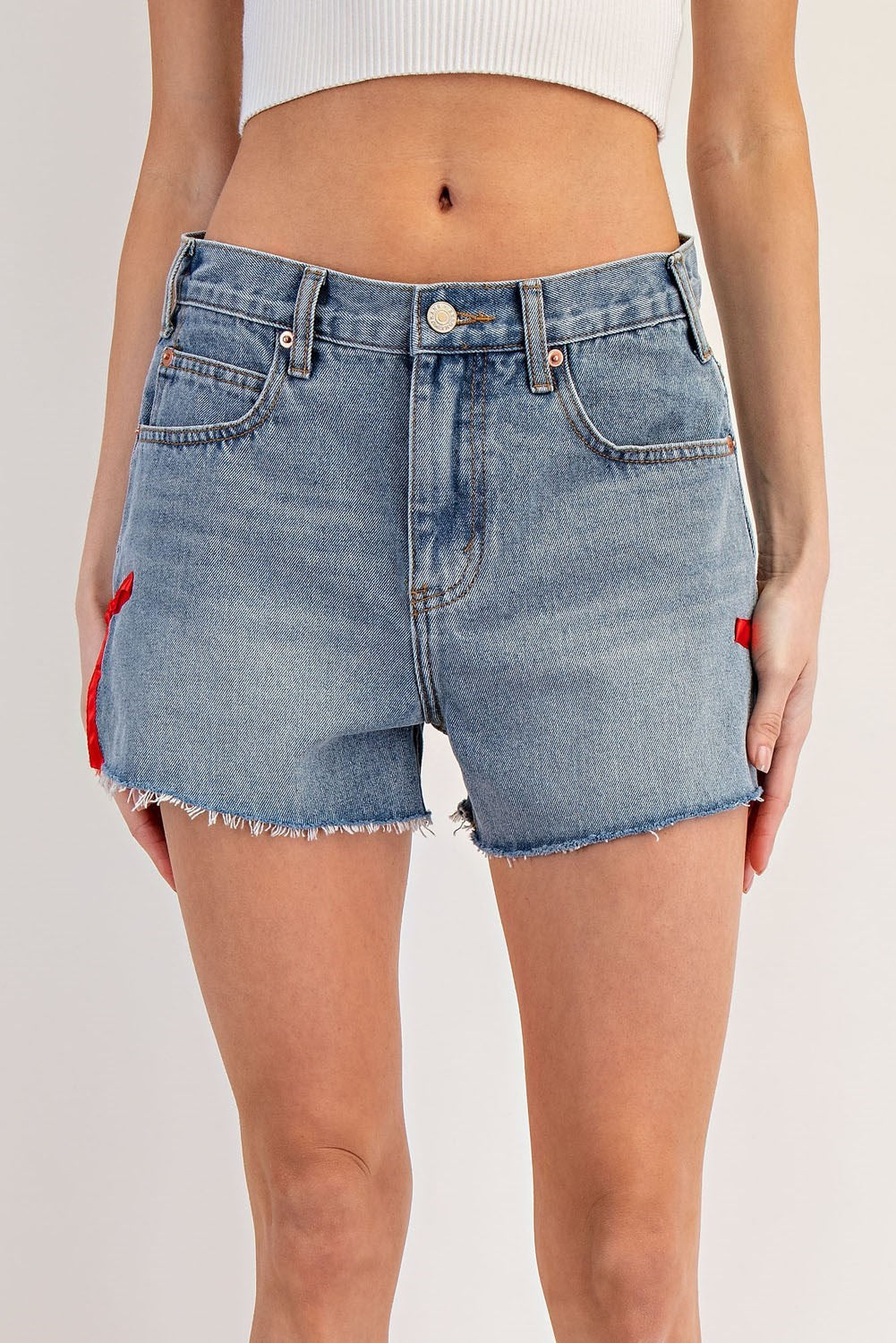 Red Bow Denim Shorts