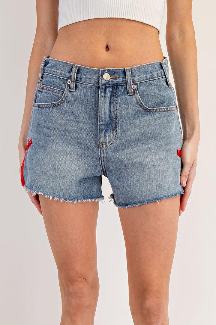 Red Bow Denim Shorts
