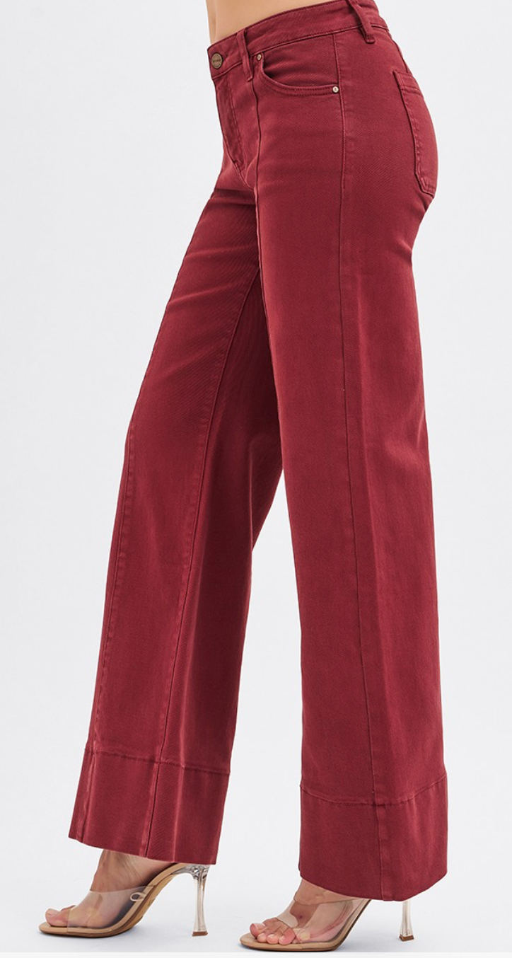 Risen Wine Wide Leg Jeans