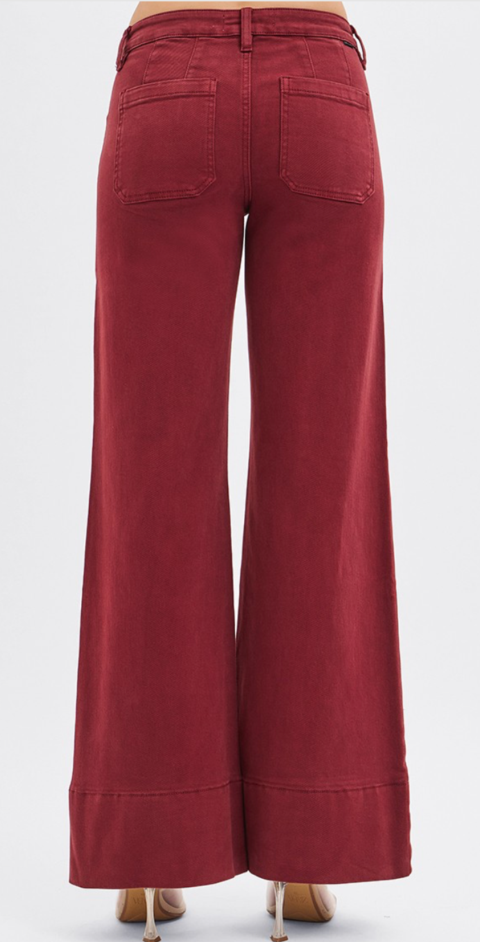 Risen Wine Wide Leg Jeans