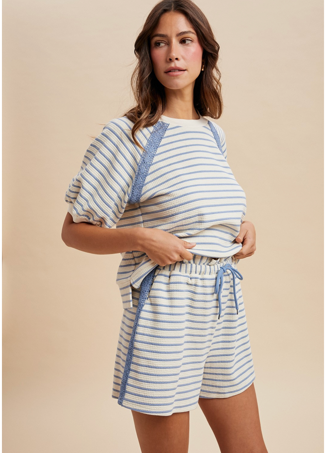 Textured Stripe Knit Sweatshirt & Shorts Set