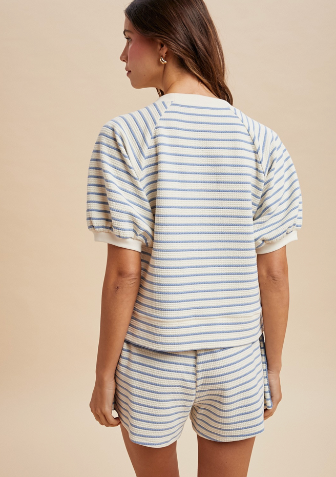 Textured Stripe Knit Sweatshirt & Shorts Set