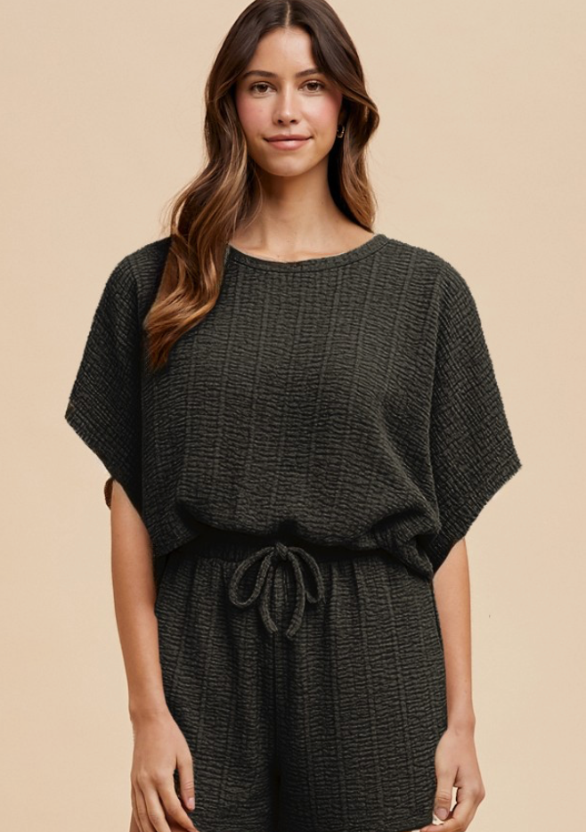 Textured Knit Loose Fit Top & Shorts Set