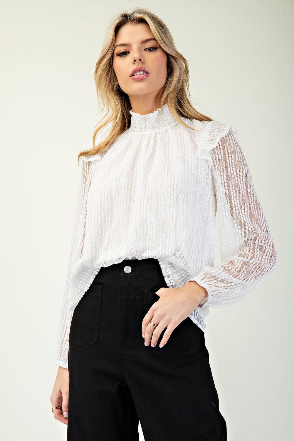 White Sheer Long Sleeve Top