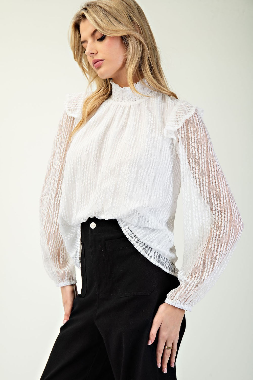 White Sheer Long Sleeve Top