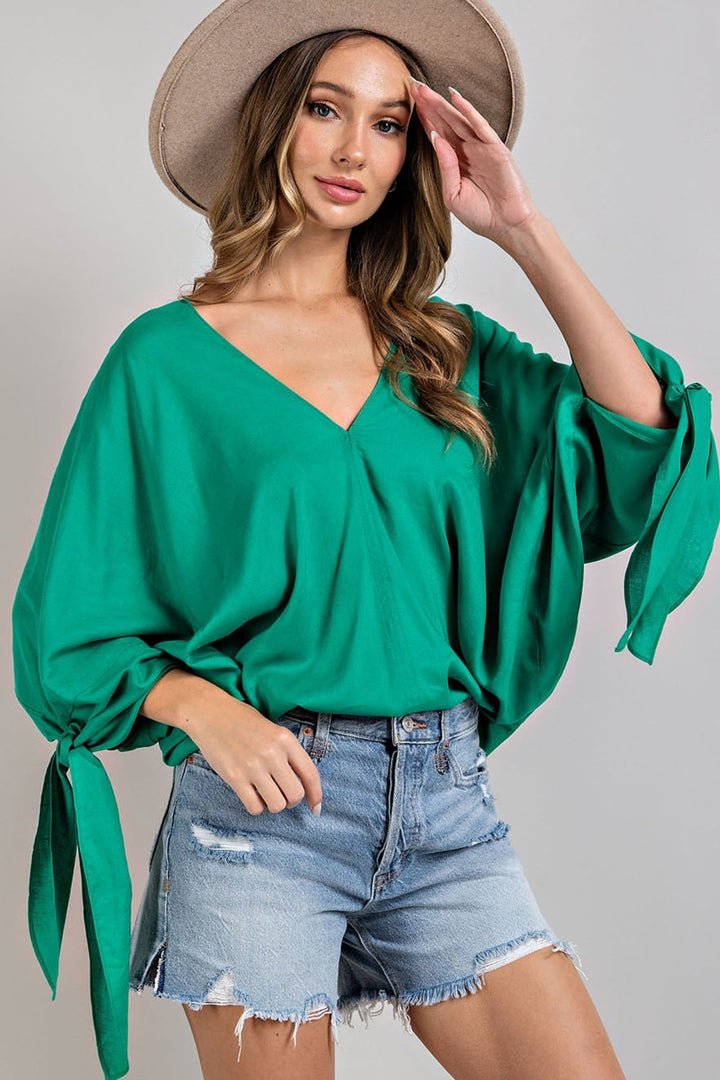 V Neck Tie Sleeve Top