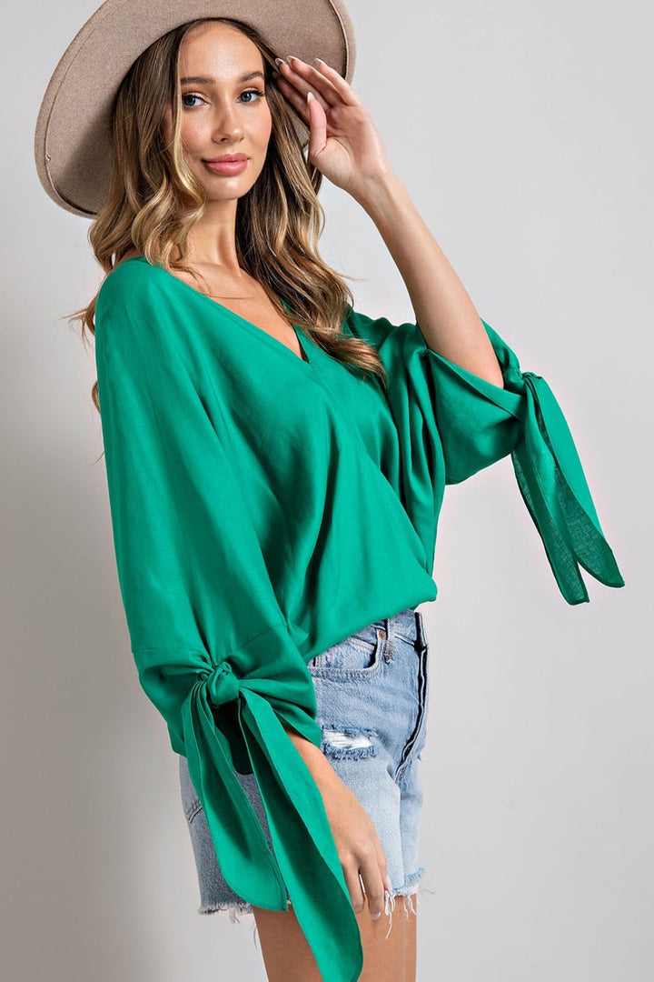 V Neck Tie Sleeve Top