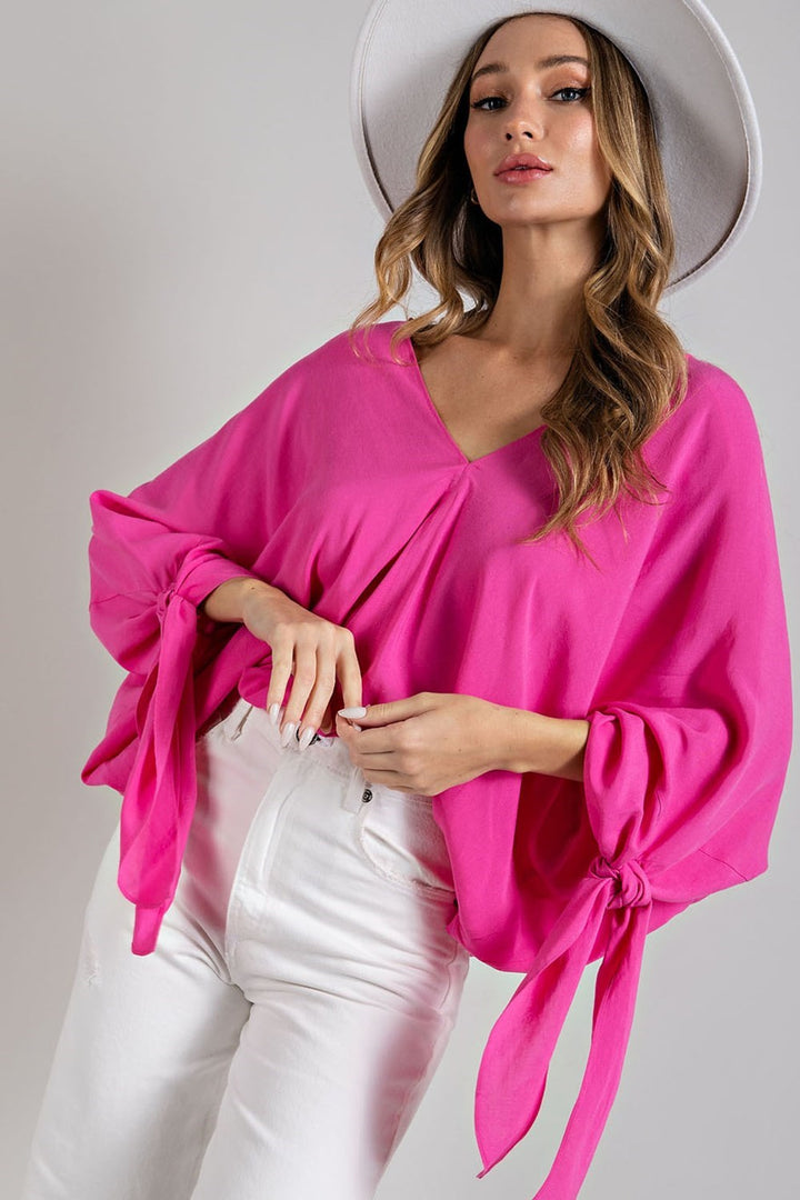 V Neck Tie Sleeve Top