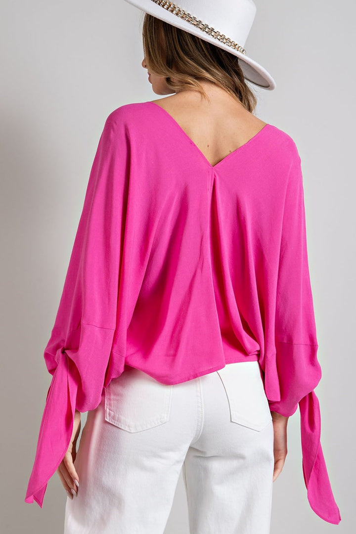 V Neck Tie Sleeve Top