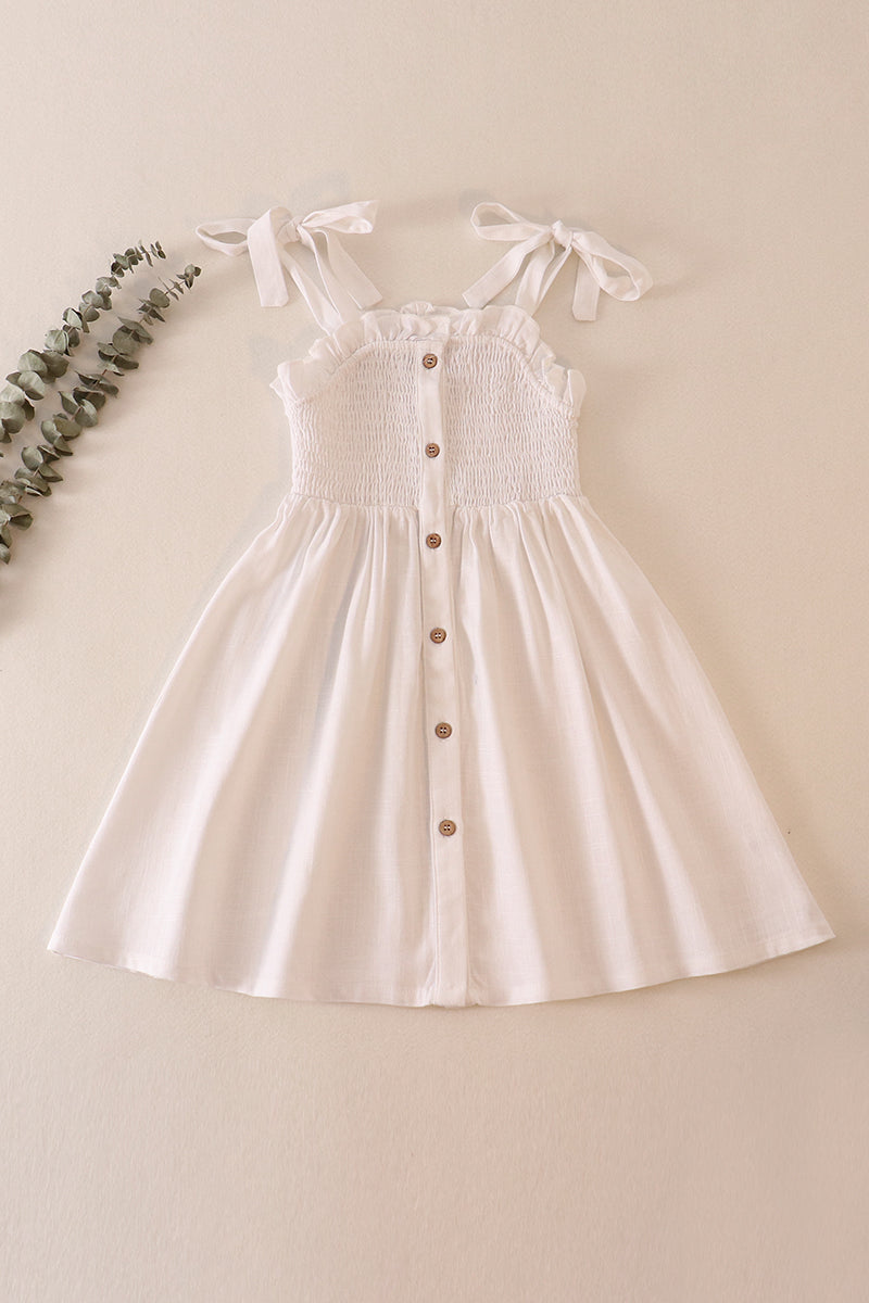 White Linen Smocked Dress