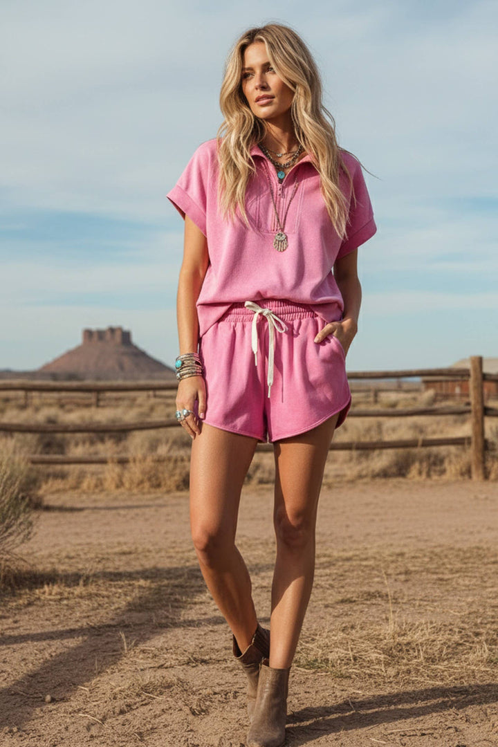 Mineral Washed Scuba Half-Zip Top and Shorts Set