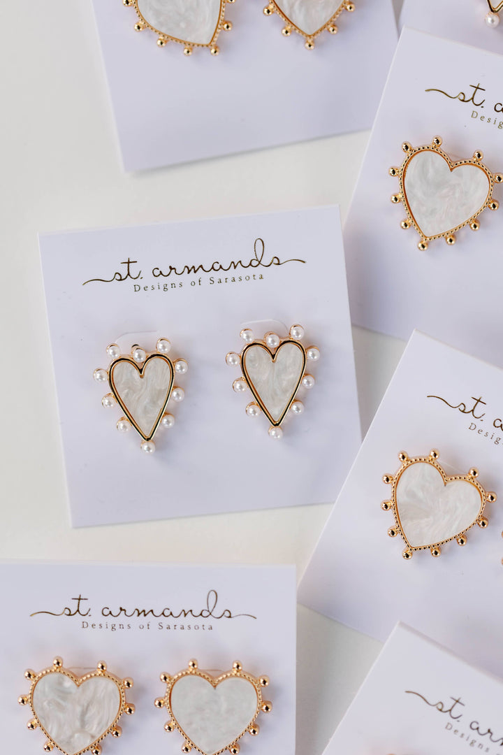 Pearl Studded Heart Earrings