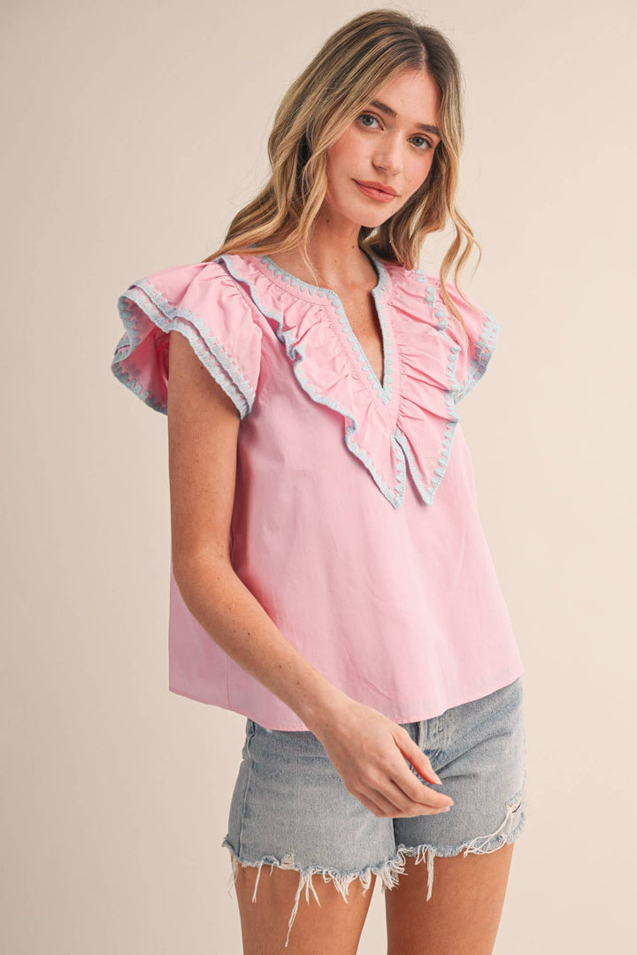 TRIANGLE STITCH RUFFLED TOP