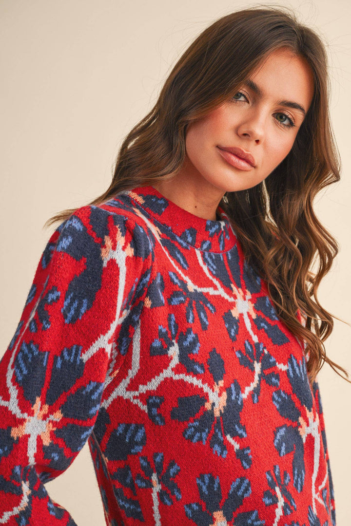 FLORAL MOCK NECK SWEATER