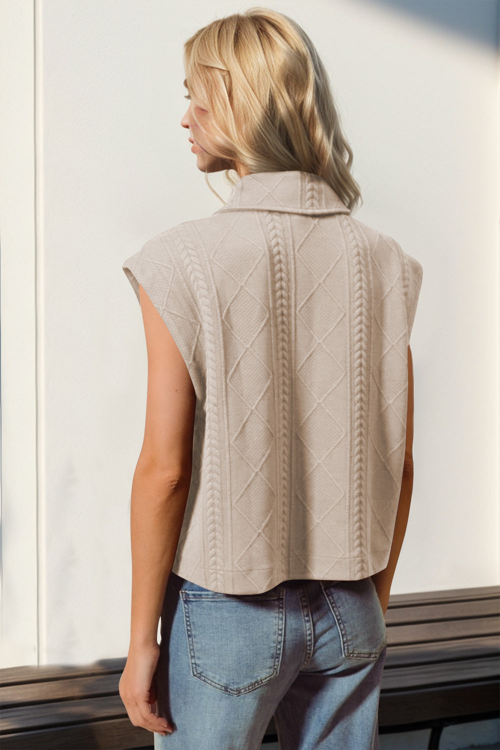 Double Take Snap Down Texture Crop Vest (Online Only)