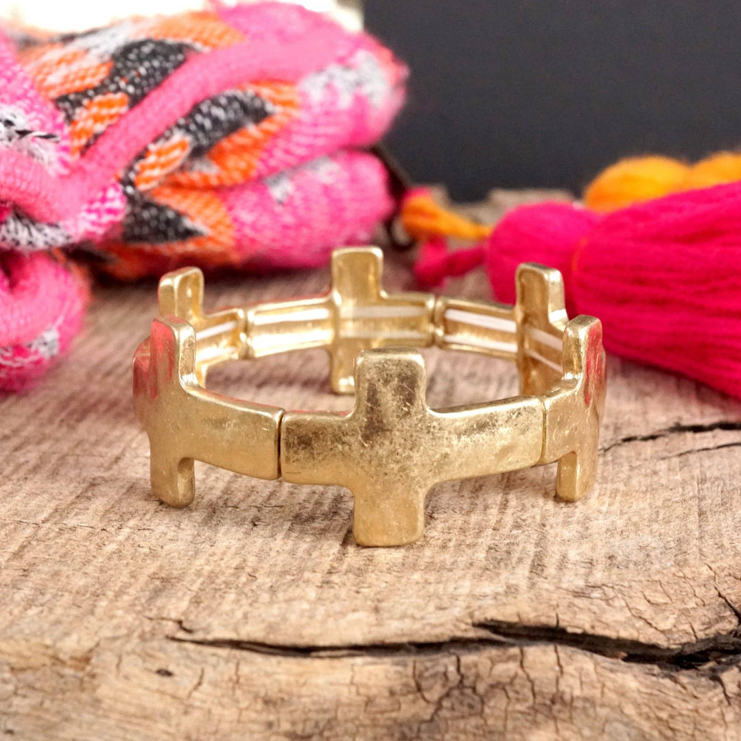 Hammered Sideways Cross Bracelet Boho Style