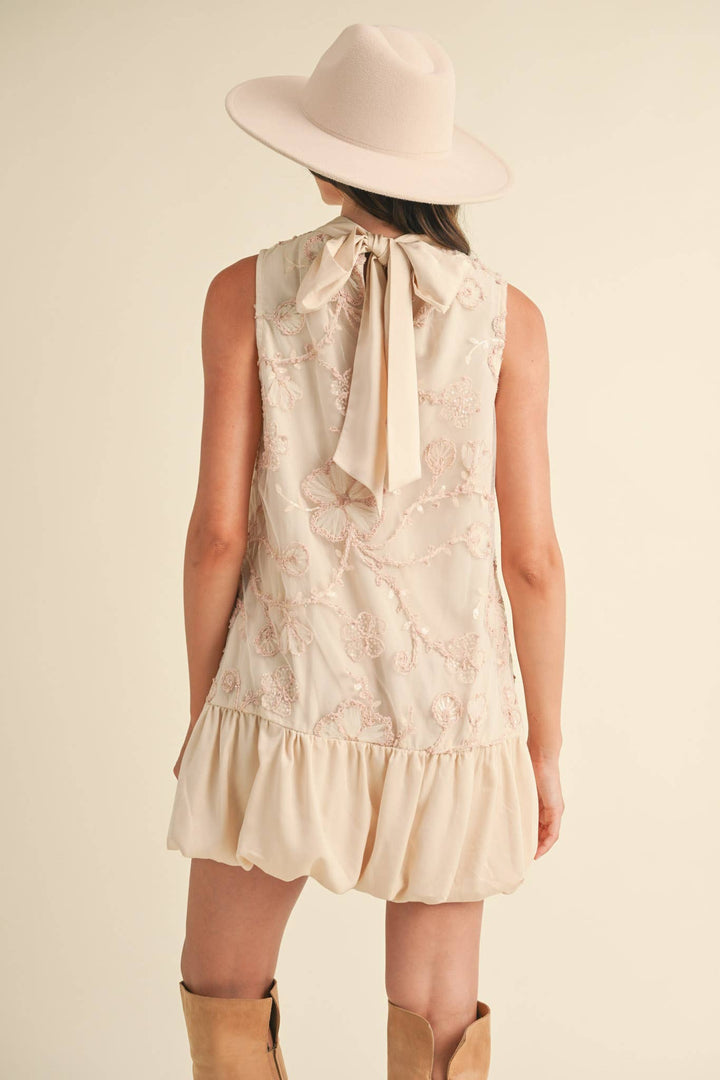 BUBBLE HEM EMBELLISHED MINI DRESS
