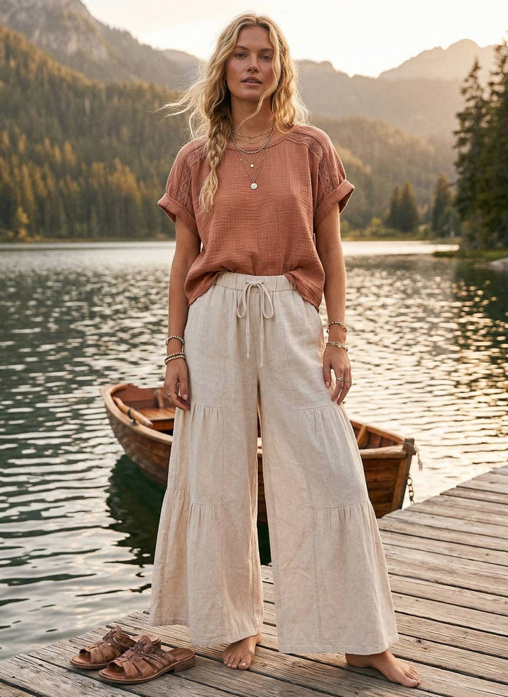 Linen Blend Tiered Pants