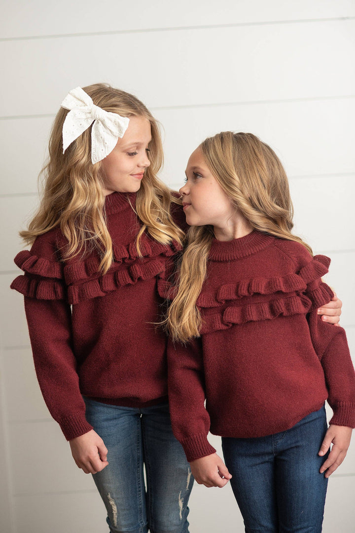 Wine Double Ruffle Sweater