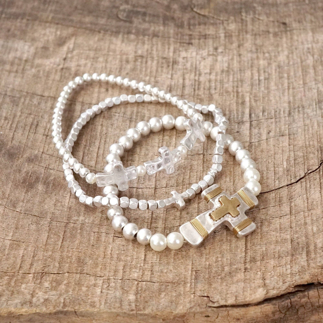 Cross bracelets set in Worn Silver